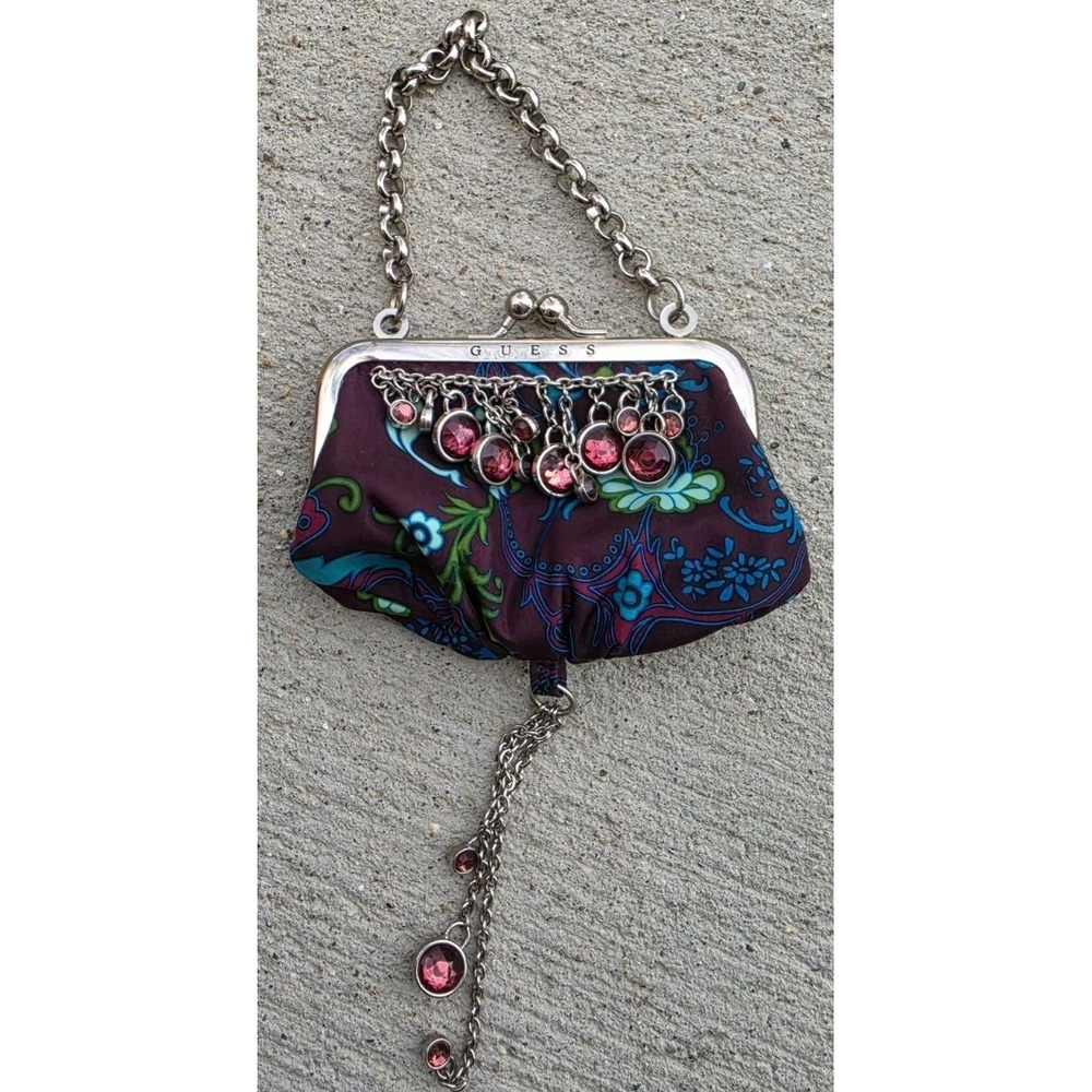 Vintage Guess Kiss Lock, Jeweled Boho Pouch, Y2K Guess Mini Bag
